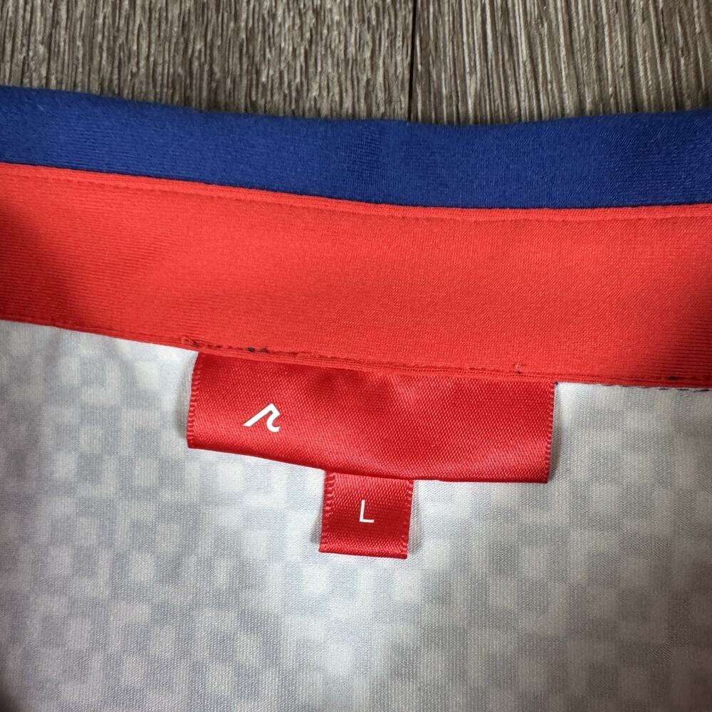 REDVANLY Polo Shirt Mens Large Blue Geometric Golf Performance Stretch Tech - Picture 5 of 12